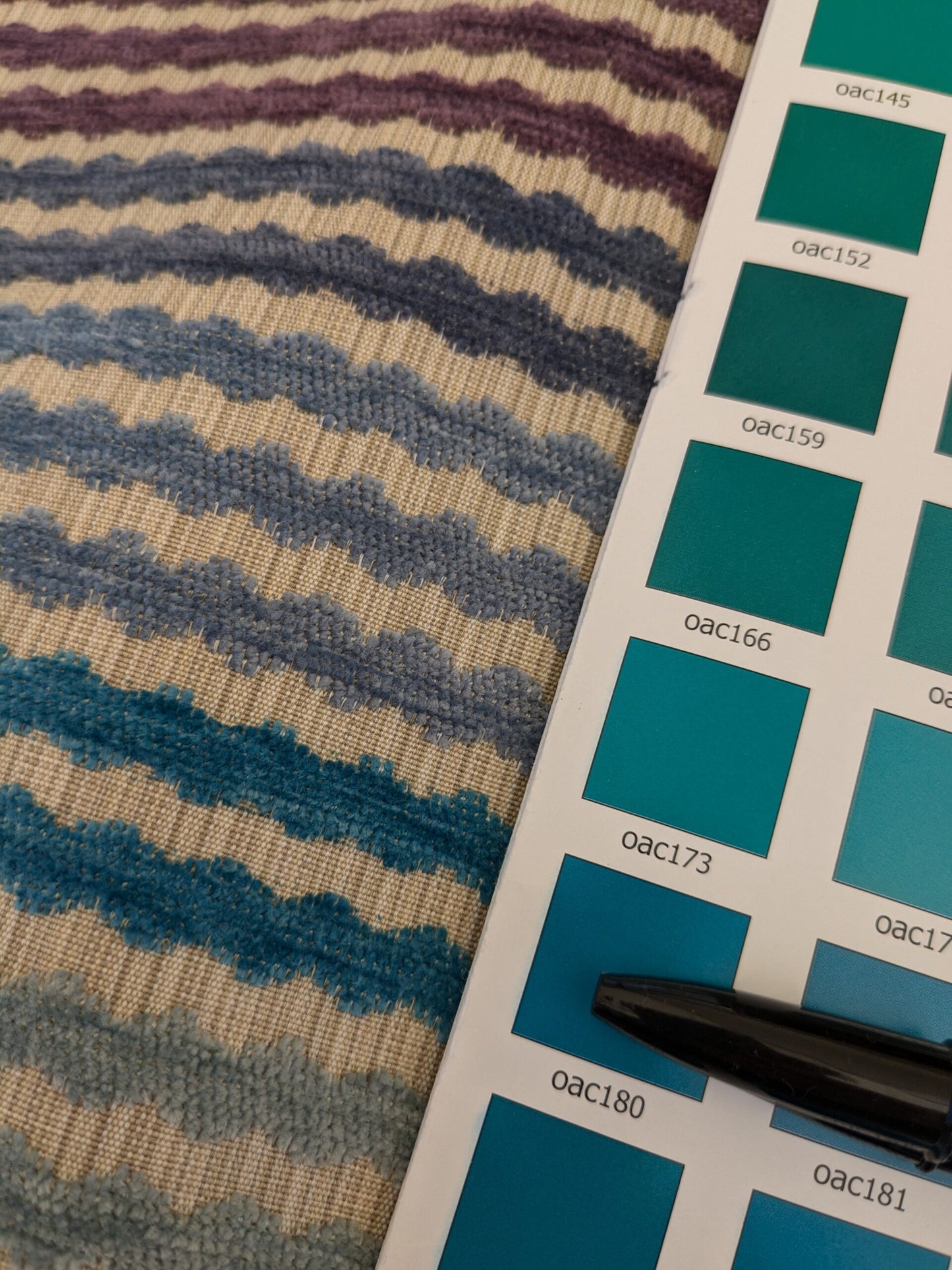 45 EV46 Velvet Square 27"x 29" Scalamandre Ole World Weavers Next Wave Peri Sky Chenille Stripe Beige Blue Brown