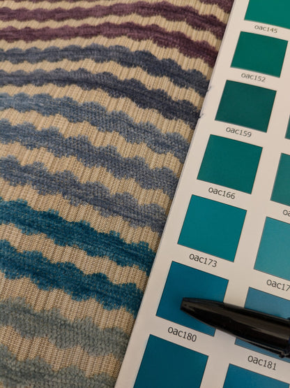 45 EV46 Velvet Square 27"x 29" Scalamandre Ole World Weavers Next Wave Peri Sky Chenille Stripe Beige Blue Brown