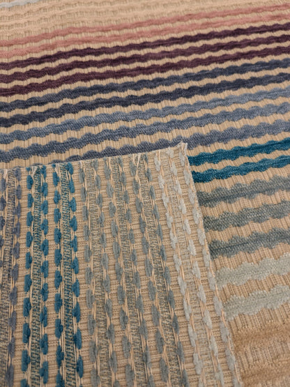 45 EV46 Velvet Square 27"x 29" Scalamandre Ole World Weavers Next Wave Peri Sky Chenille Stripe Beige Blue Brown