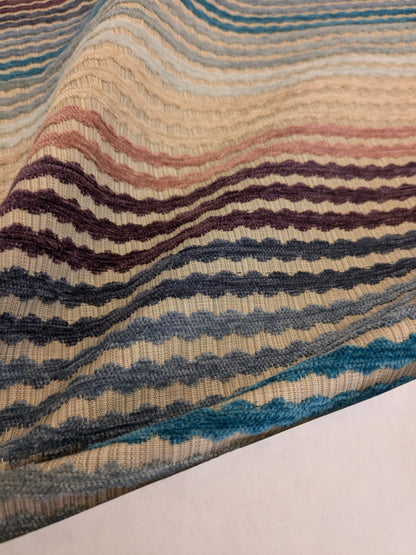 44 EV46 Velvet Square 26"x28" Scalamandre Old World Weavers Next Wave Peri Sky Chenille Stripe Beige Blue Brown