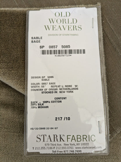 47 EV46 Velvet Square 26"x26" Scalamandre Old World Weavers Sable Sage Solid Silk Mohair Velvet Green