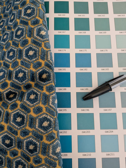 48 EV46 Velvet Square 26"x27" Scalamandre Old World Weavers Manet Bleu Jaune Blue Geometric Small Scale Texture