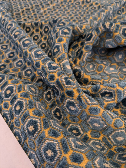 48 EV46 Velvet Square 26"x27" Scalamandre Old World Weavers Manet Bleu Jaune Blue Geometric Small Scale Texture