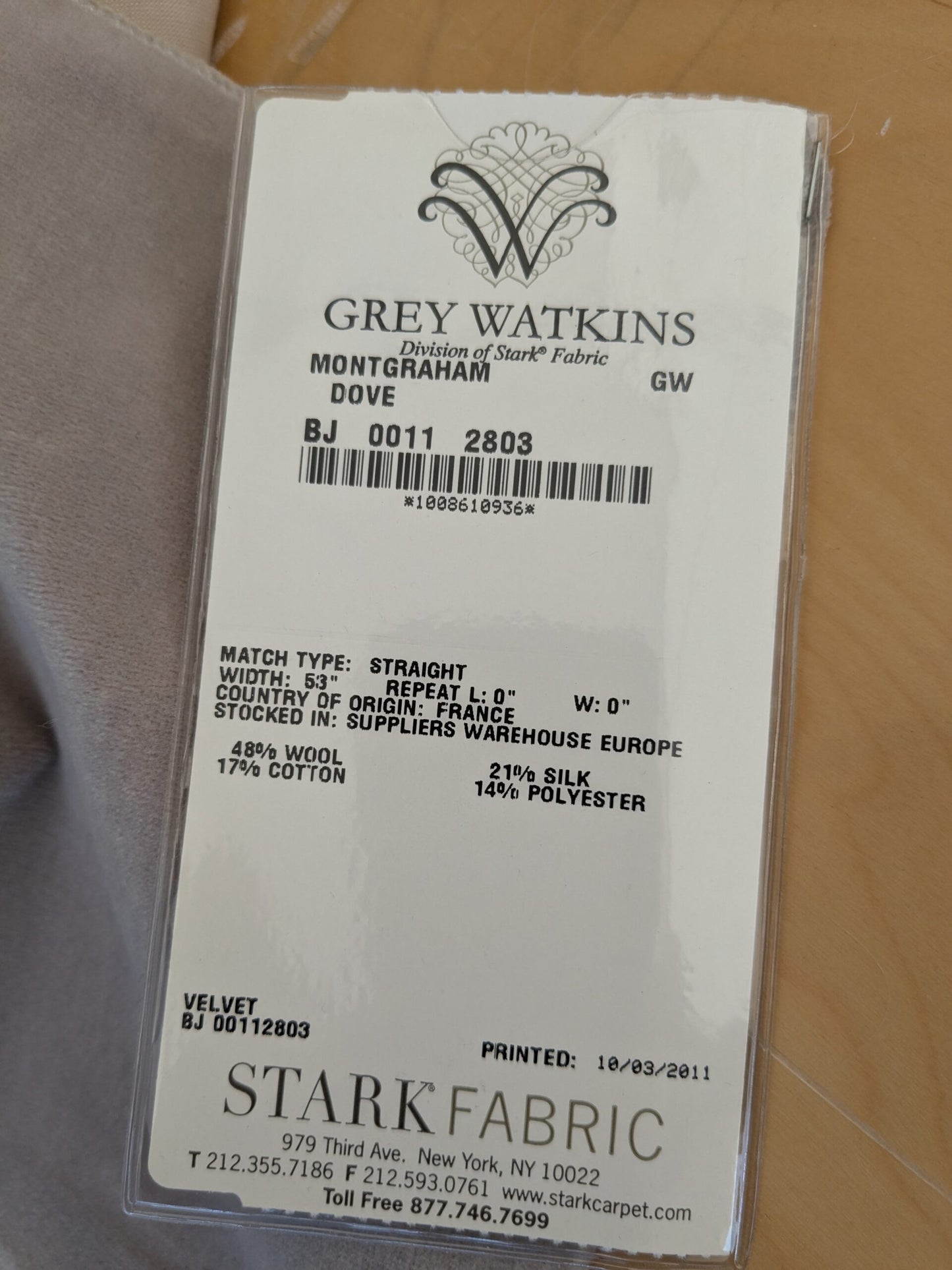 49 EV46 Velvet Square 12" x 26" Scalamandre Grey Watkins Montgraham Dove Brown Solid Silk Wool Velvet