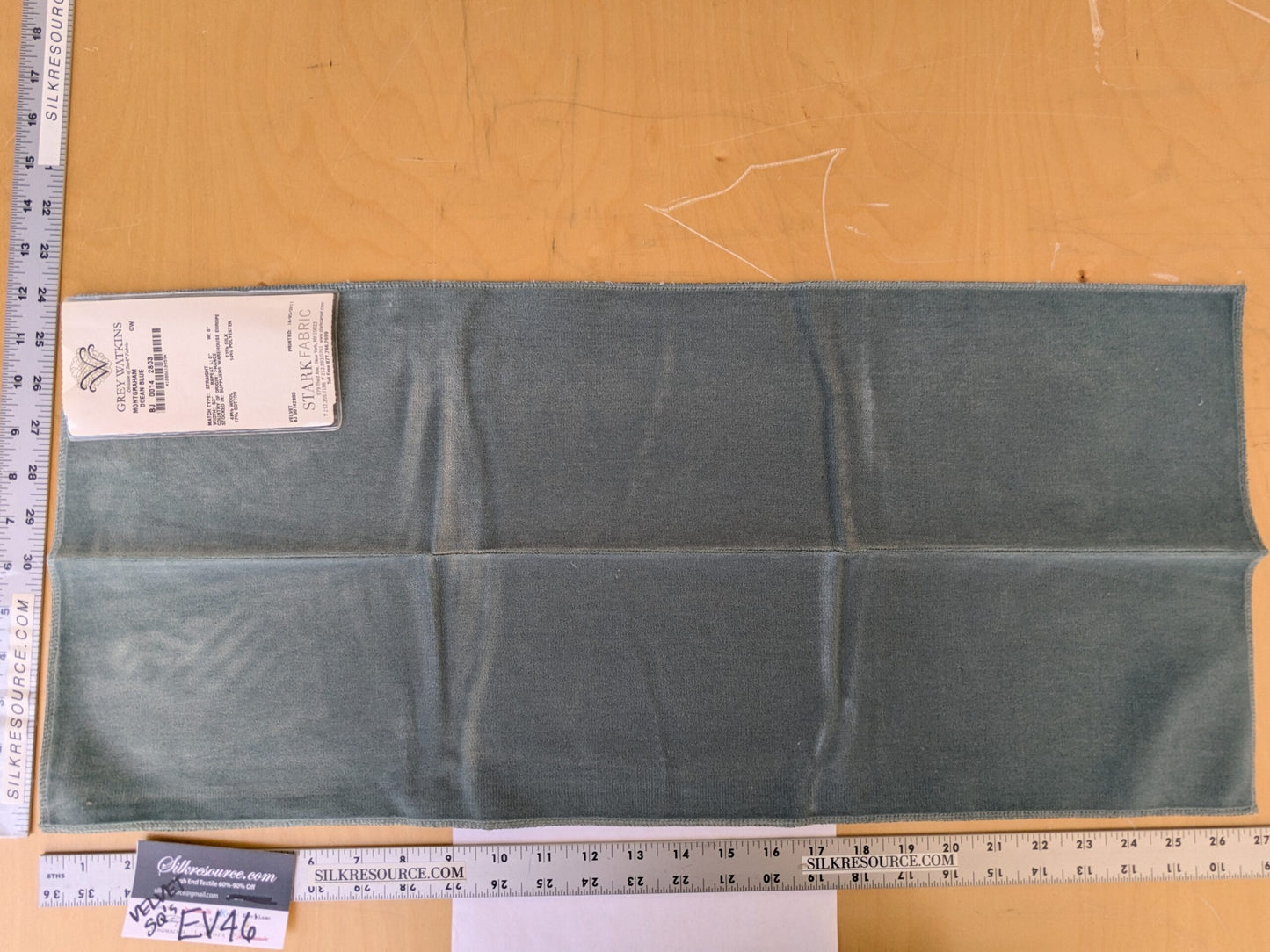 52 EV46 Velvet Square 12" x 26" Scalamandre Grey Watkins Montgraham Ocean Blue Solid Silk Wool Velvet