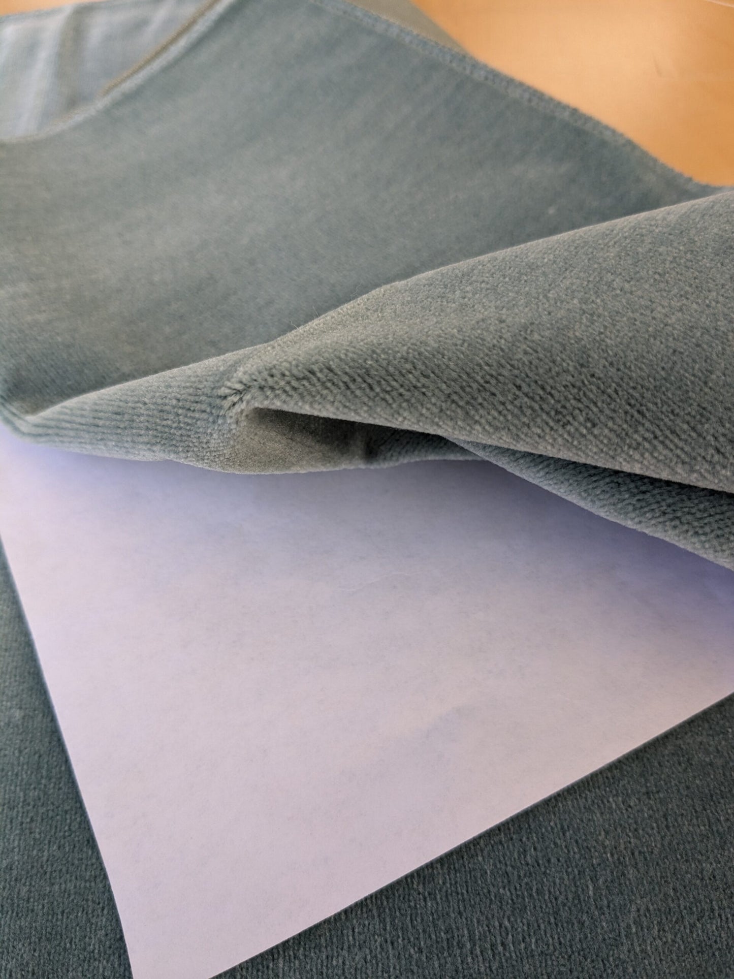 53 EV46 Velvet Square 12" x 26" Scalamandre Grey Watkins Montgraham Ocean Blue Solid Silk Wool Velvet Stain!