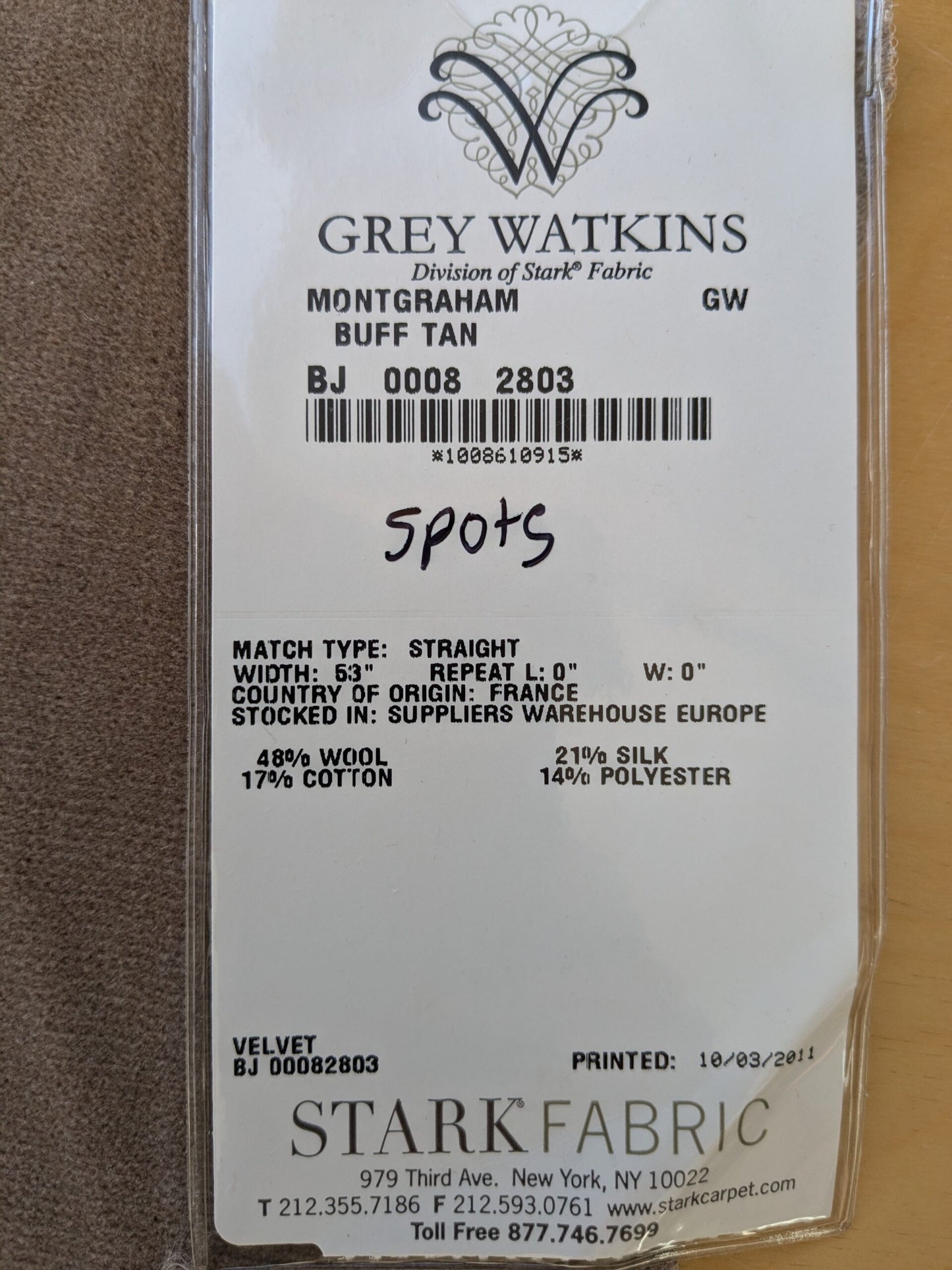 54 EV46 Velvet Square 12" x 26" Scalamandre Grey Watkins Montgraham Buff Tan Brown Solid Silk Wool Velvet Stain!