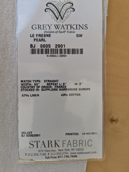 56 EV46 Velvet Square 12" x 26" Scalamandre Grey Watkins Le Fresne Pearl Linen Velvet Solid White