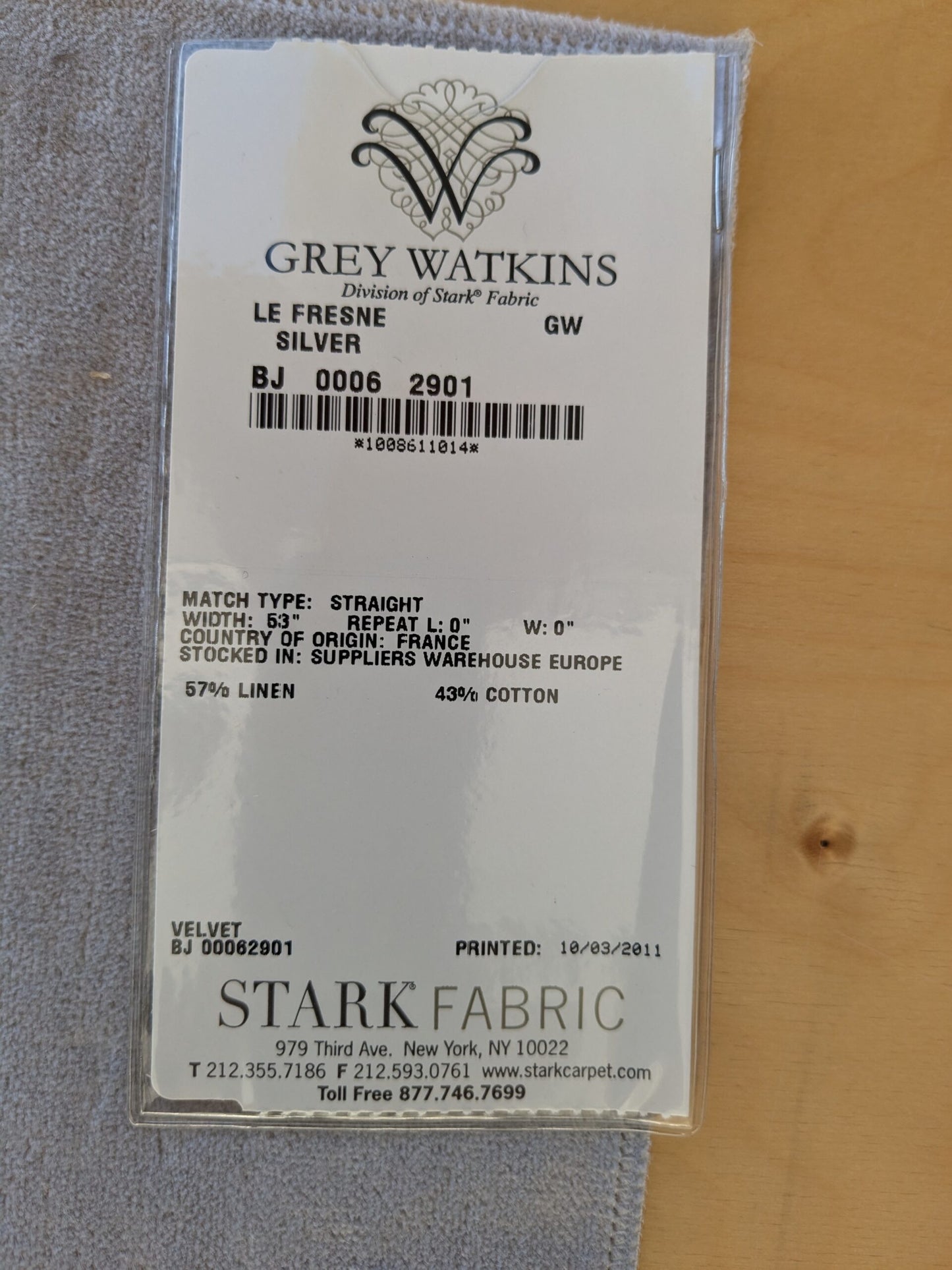 57 EV46 Velvet Square 12" x 26" Scalamandre Grey Watkins Le Fresne Silver Linen Velvet Solid Gray