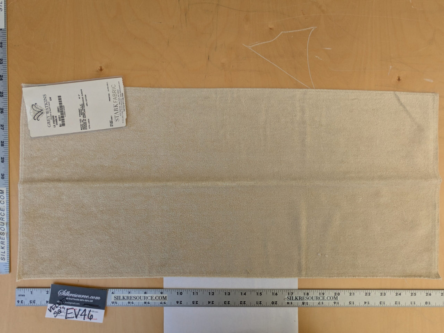 59 EV46 Velvet Square 12" x 26" Scalamandre Grey Watkins Le Fresne Linen Velvet Linen Velvet Chablis Solid Beige