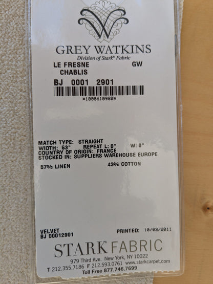 59 EV46 Velvet Square 12" x 26" Scalamandre Grey Watkins Le Fresne Linen Velvet Linen Velvet Chablis Solid Beige