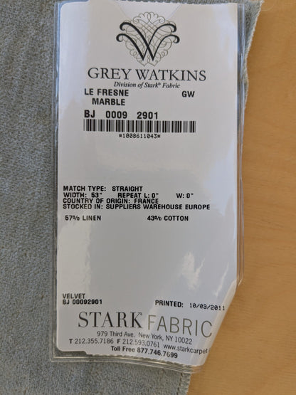 60 EV46 Velvet Square 12" x 26" Scalamandre Grey Watkins Le Fresne Marble Linen Velvet Solid Gray