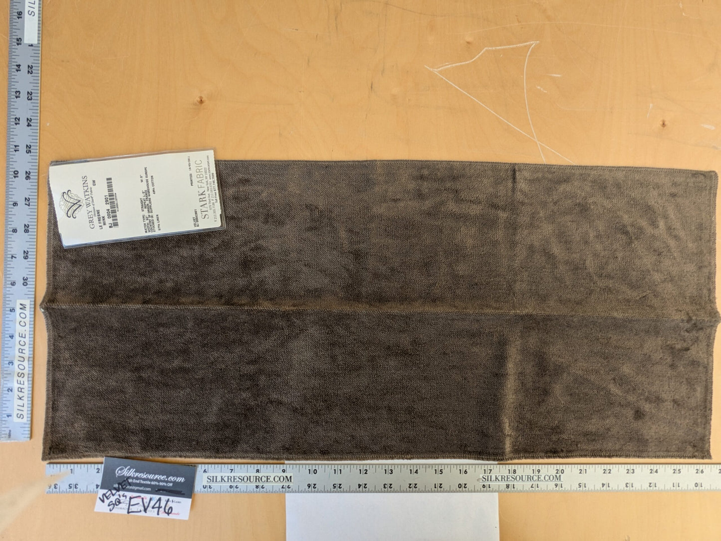 63 EV46 Velvet Square 12" x 26" Scalamandre Grey Watkins Le Fresne Mink Linen Velvet Solid Brown