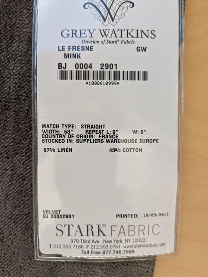 63 EV46 Velvet Square 12" x 26" Scalamandre Grey Watkins Le Fresne Mink Linen Velvet Solid Brown