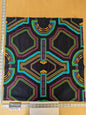 3 EV47 Square Scalamandre Lelievre Paris Kayapo Aqua Green Deep Red on Black Embroidery Geometric Graphic MSRP USD 826/y