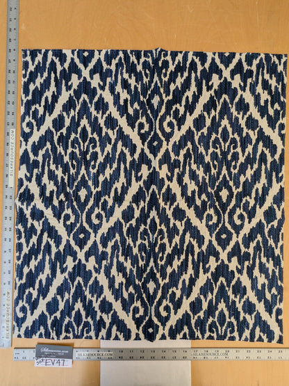 4 EV47 Square Scalamandre Lhasa Ikat Weave Blue White Woven Ikat Abstract Diamond Pattern MSRP USD 362/yard