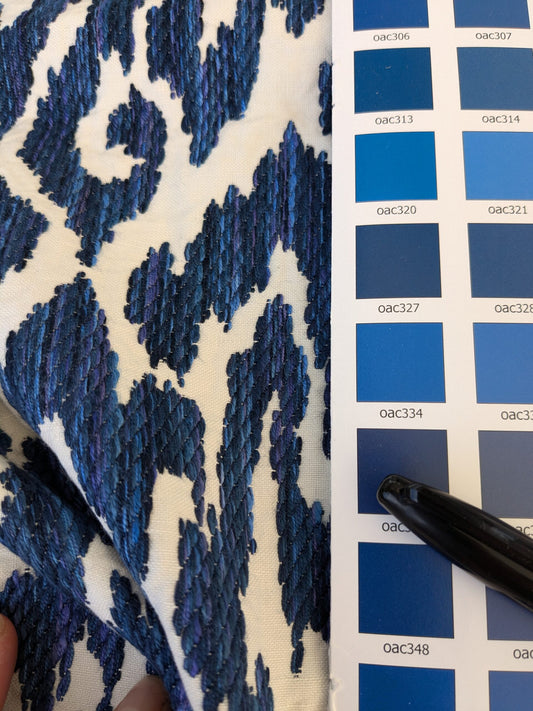 4 EV47 Square Scalamandre Lhasa Ikat Weave Blue White Woven Ikat Abstract Diamond Pattern MSRP USD 362/yard