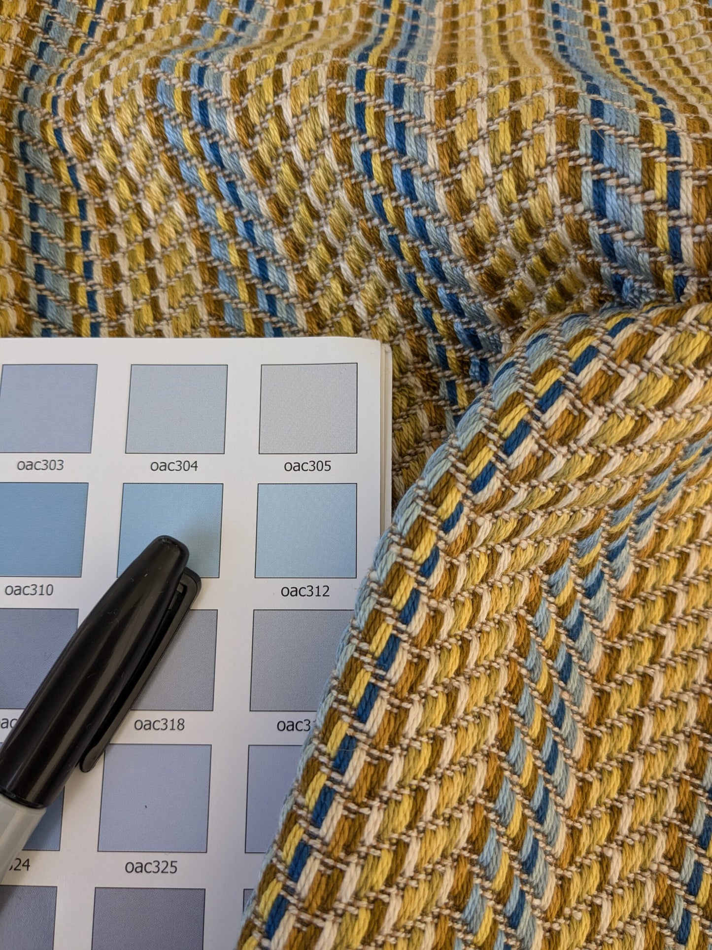 5 EV47 26" x 27" Square  Scalamandre Grey Watkins Artist Palette Blue Chatreus Chevron Stripe Texture Woven MSRP USD220/y