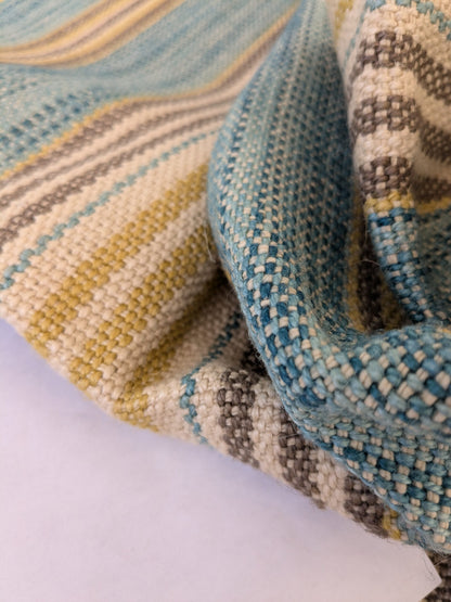 7 EV47 Square  Scalamandre Grey Watkins Cuzco Stripe Turquoise Blue Strie Stripe Small Scale Texture MSRP USD262/y