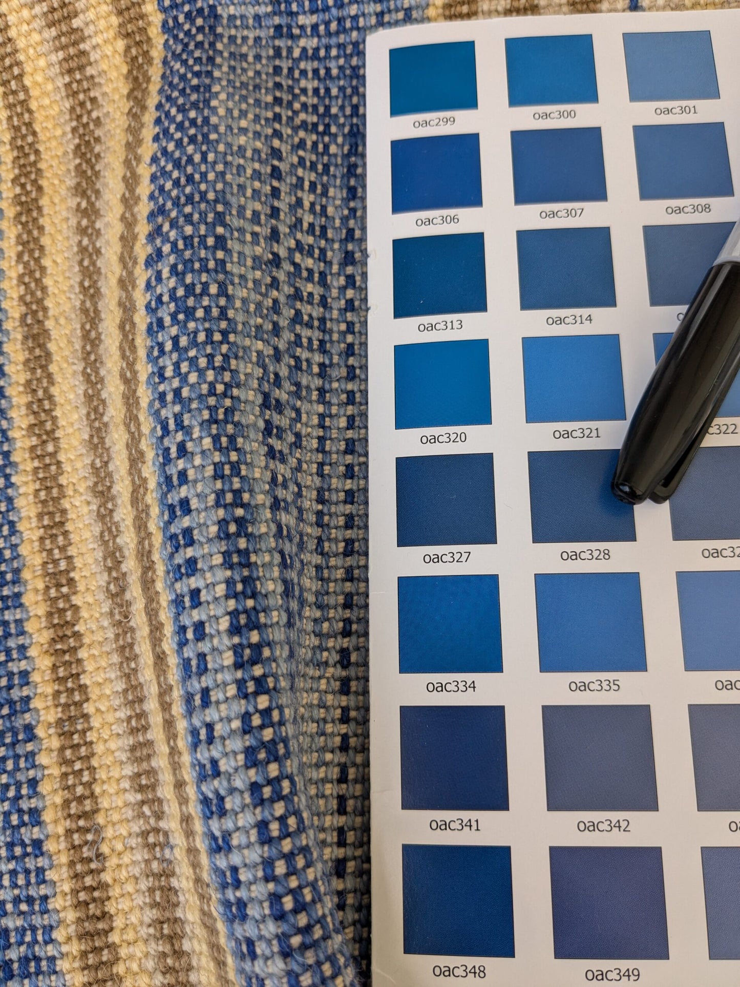 8 EV47 Square  Scalamandre Grey Watkins Cuzco Stripe Blue Beige Strie Stripe Small Scale Texture MSRP USD262/y