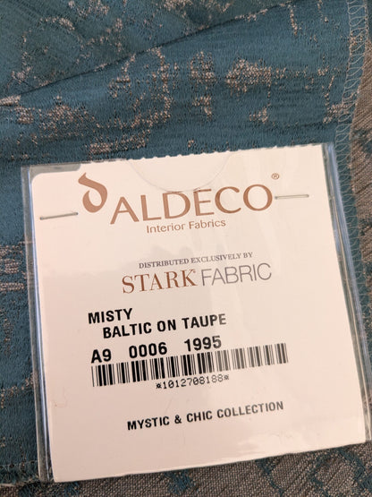 9 EV47 Square  Scalamandre Aldeco Misty Baltic on Taupe Small Jacquard Blue Abstract