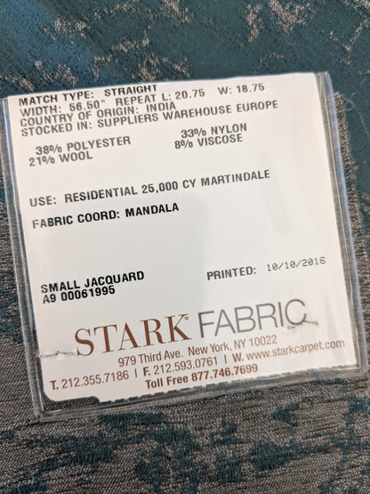 9 EV47 Square  Scalamandre Aldeco Misty Baltic on Taupe Small Jacquard Blue Abstract