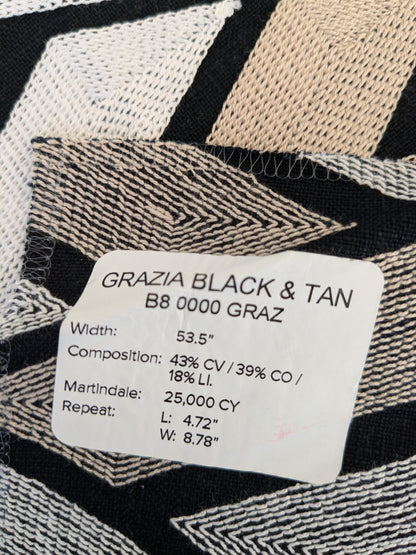 12 EV47 Square Scalamandre Alhambra Grazia Black and Tan Geometric Abstract Embroidery