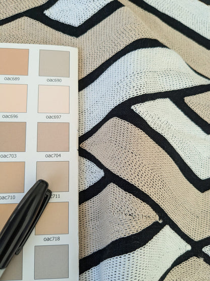 12 EV47 Square Scalamandre Alhambra Grazia Black and Tan Geometric Abstract Embroidery