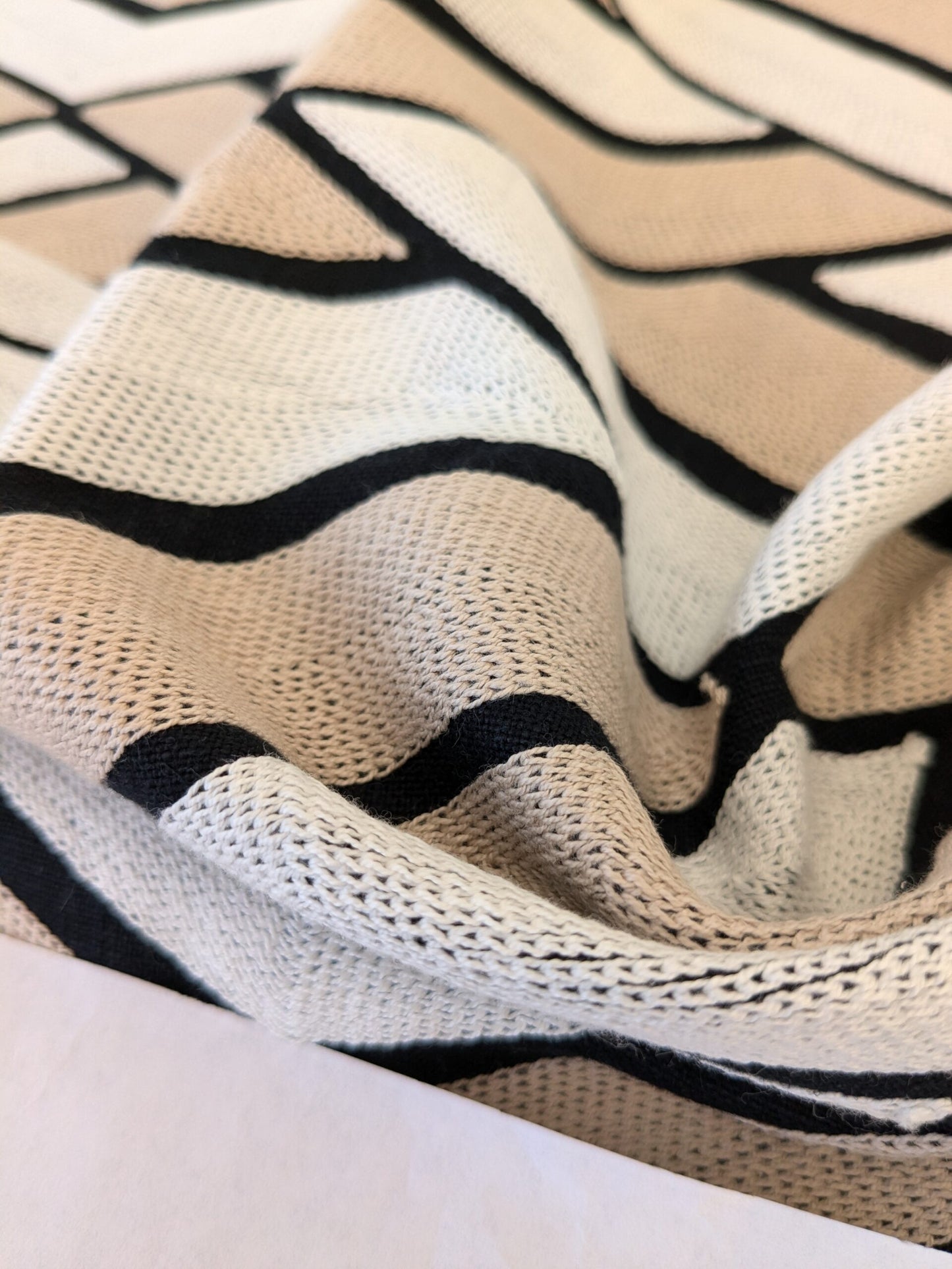 12 EV47 Square Scalamandre Alhambra Grazia Black and Tan Geometric Abstract Embroidery