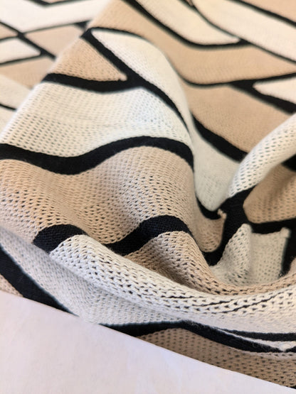 12 EV47 Square Scalamandre Alhambra Grazia Black and Tan Geometric Abstract Embroidery