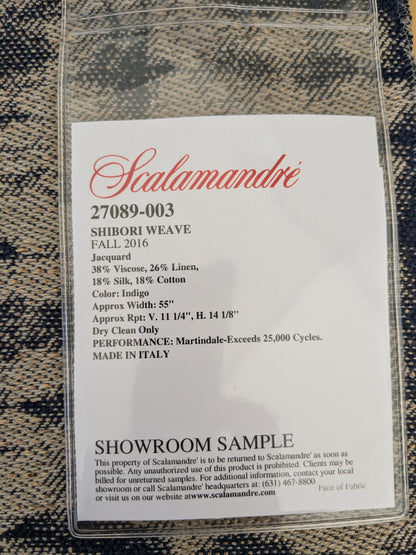 16 EV47 Square Scalamandre Shibori Weave Indigo Blue White Texture Silk Cotton 26"x26"