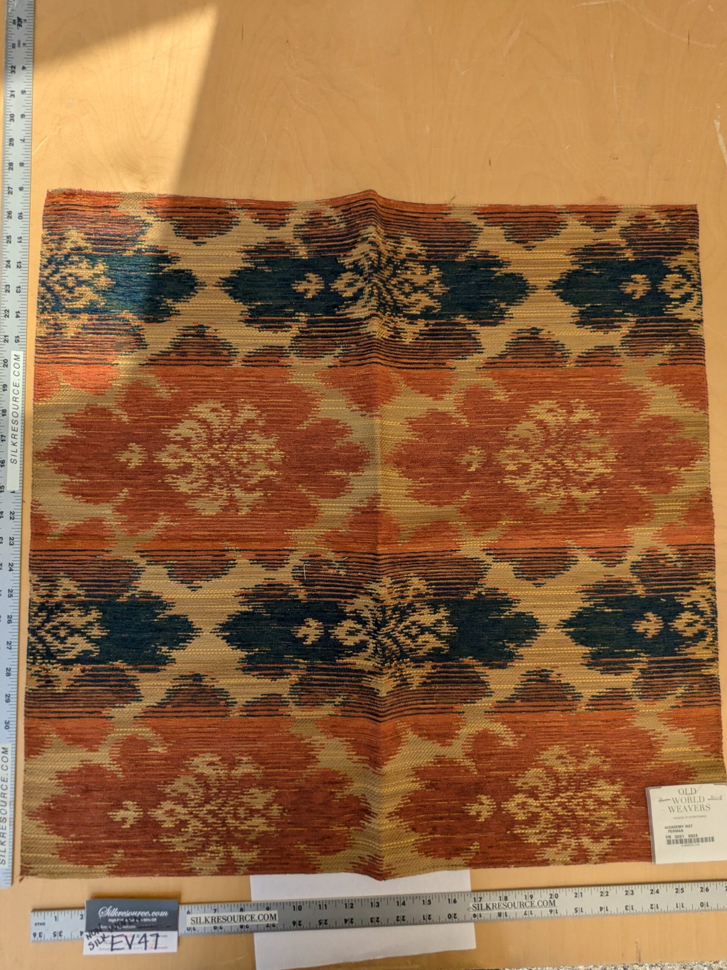 18 EV47 Square Scalamandre Accademy Ikat Persian Heavy Orange Red Blue Purple Earthy MSRP USD 148/Y 27"x27"