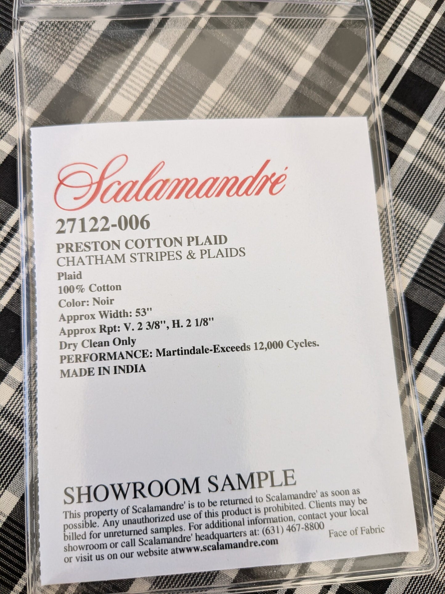 23 EV47 Square Scalamandre Preston Cotton Plaid Noir Black and White