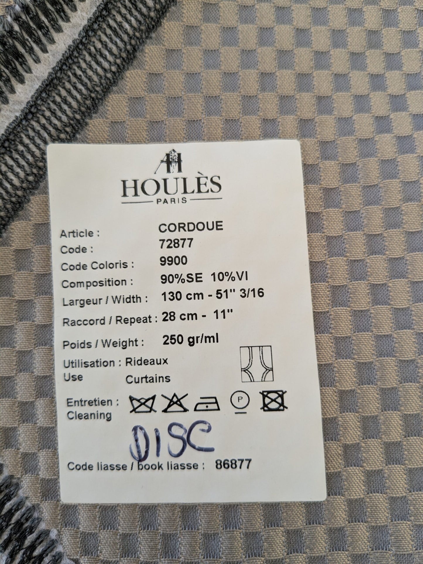 24 EV47 Square Silk Blend Scalamandre Houles Paris Cordoue Gray Diamond Geometric Jacquard 25"x25" Tape Stain