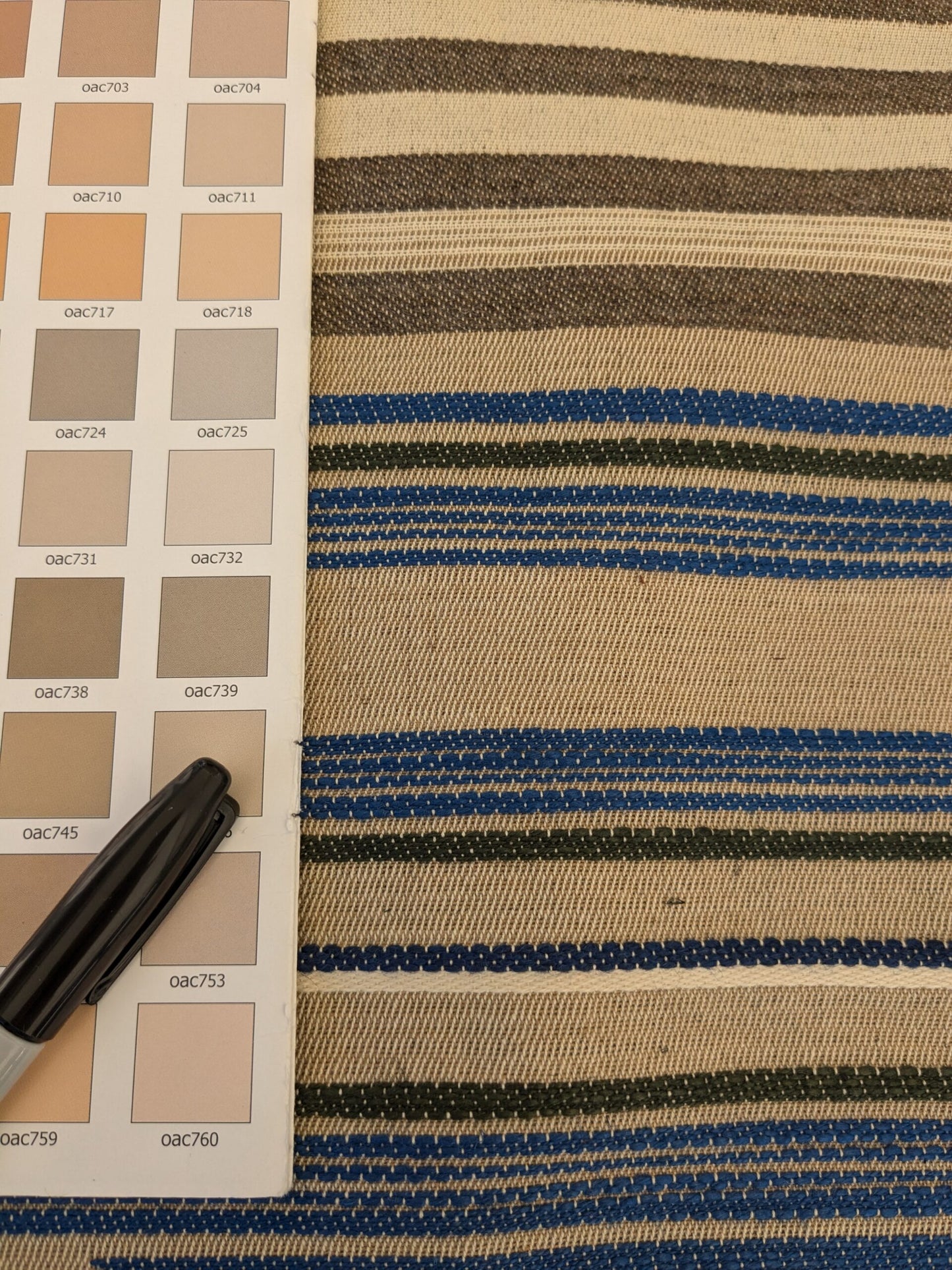 28 EV47 Square Scalamandre Cheyenne Blu Grigio Blue Gray Beige Brown Stripe Geometric MSRP USD 300+/y