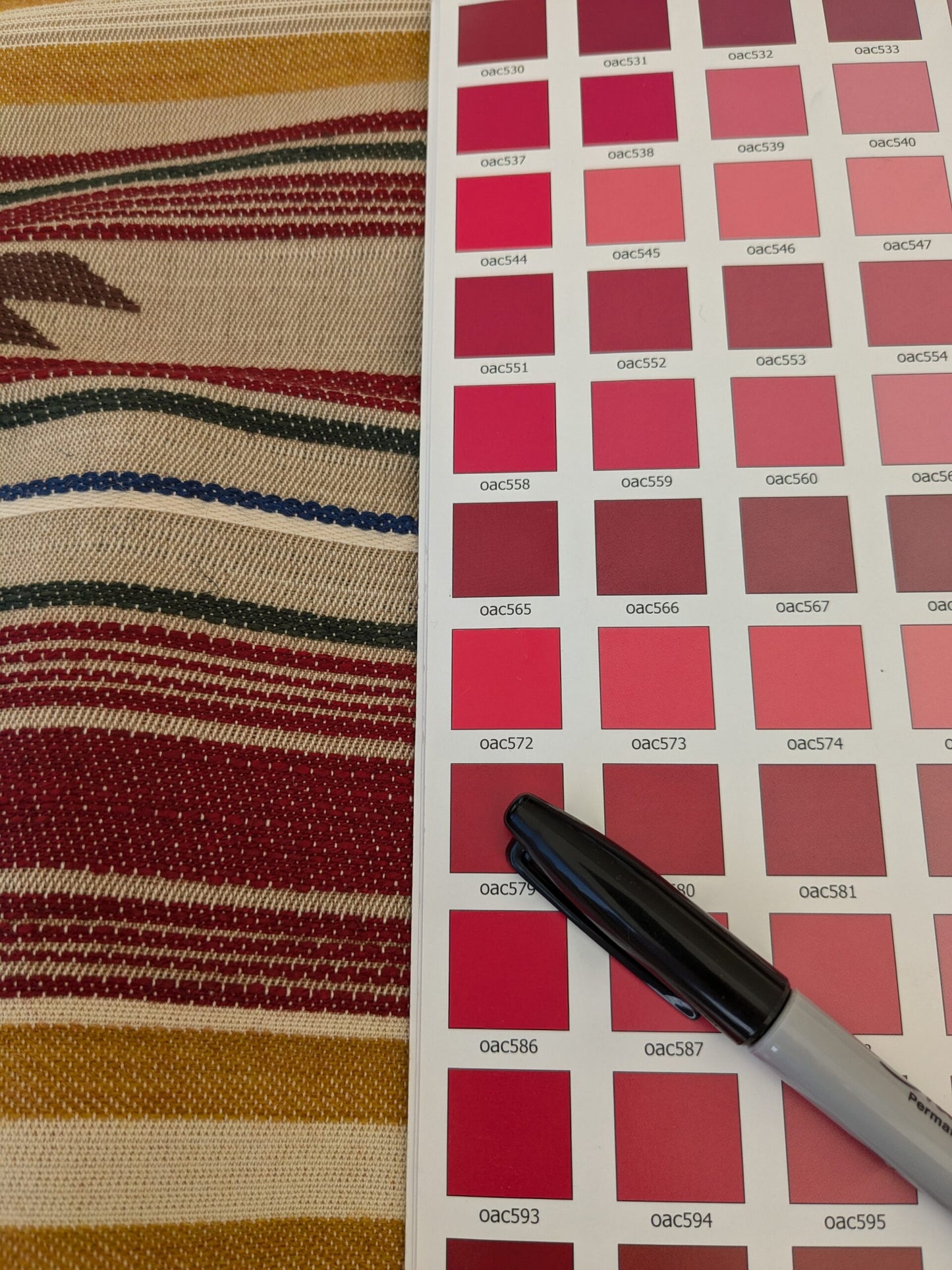 31 EV47 Square Scalamandre Cheyenne Brown Beige Yellow Red Stripe Geometric MSRP USD 300+/y