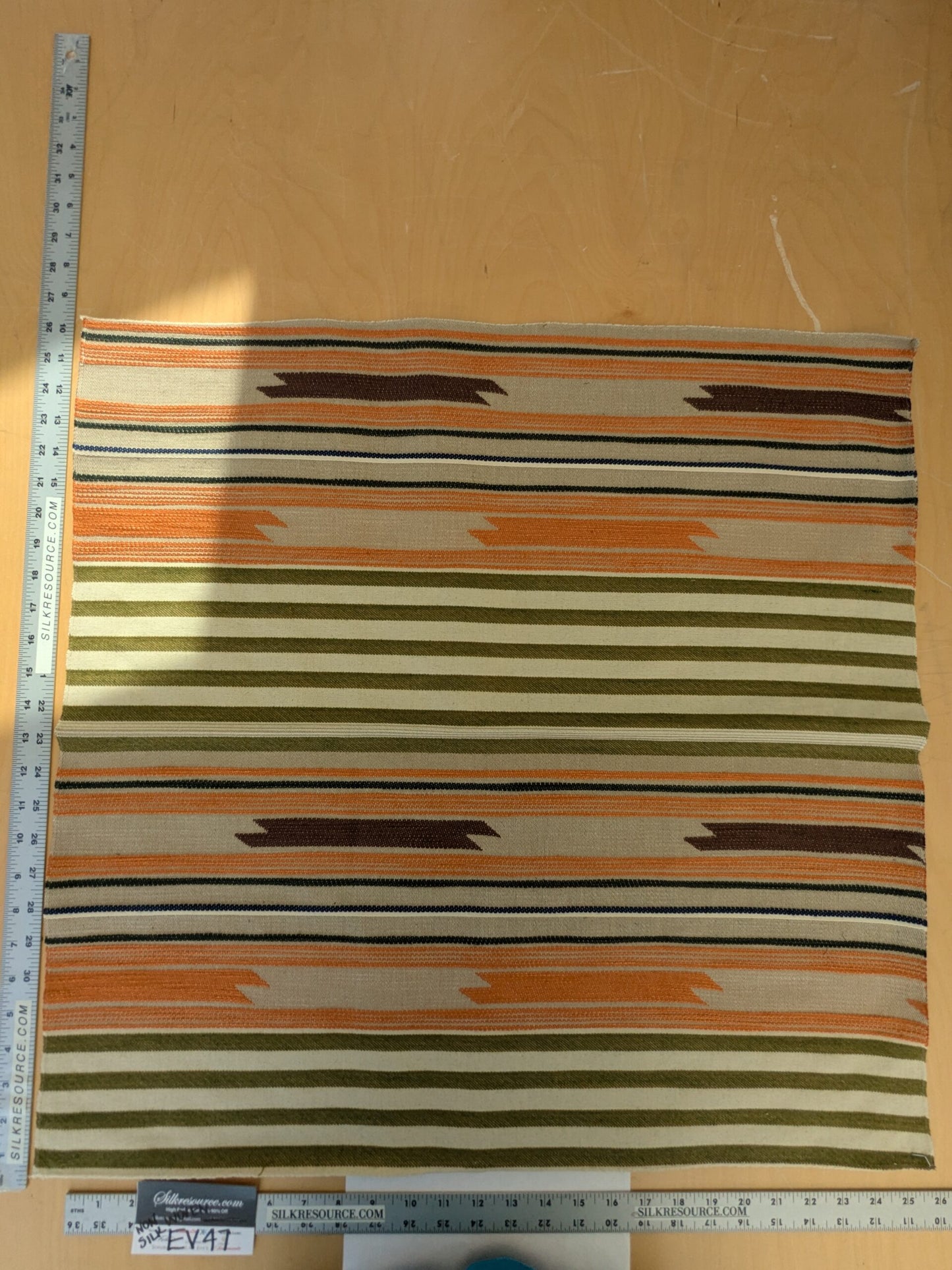 33 EV47 Square Scalamandre Cheyenne Orange Green Brown Beige Stripe Geometric MSRP USD 300+/y