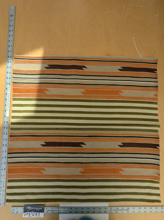 33 EV47 Square Scalamandre Cheyenne Orange Green Brown Beige Stripe Geometric MSRP USD 300+/y