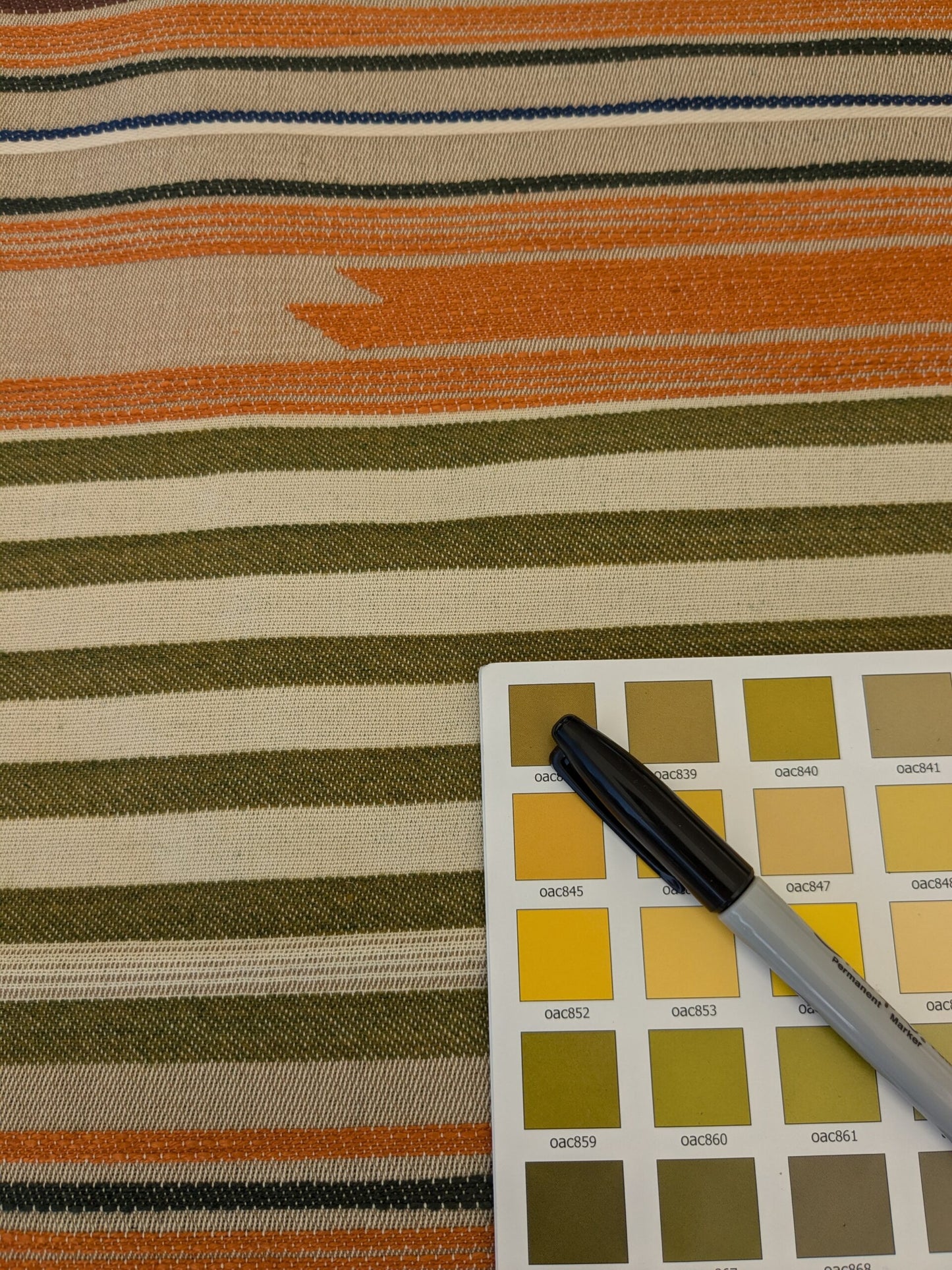 33 EV47 Square Scalamandre Cheyenne Orange Green Brown Beige Stripe Geometric MSRP USD 300+/y