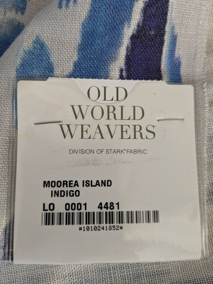 39 EV47 Square Scalamandre Moorea Island Indigo Blue Tan Linen Print 27"x27"