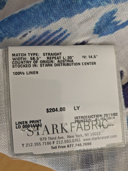 39 EV47 Square Scalamandre Moorea Island Indigo Blue Tan Linen Print 27"x27"