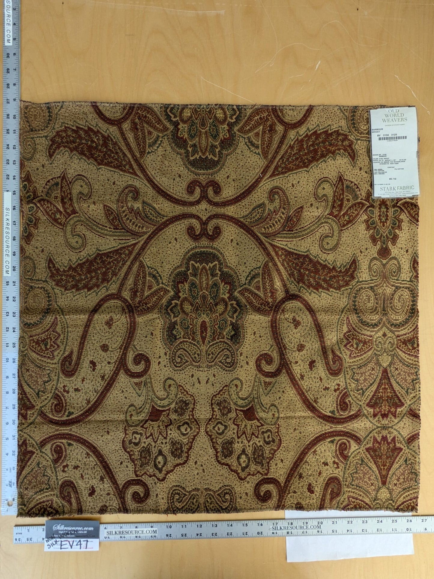 40 EV47 Square Scalamandre Old World Weavers Barbour Wheat Brown Gold Art Deco Contemporary 27"x27"