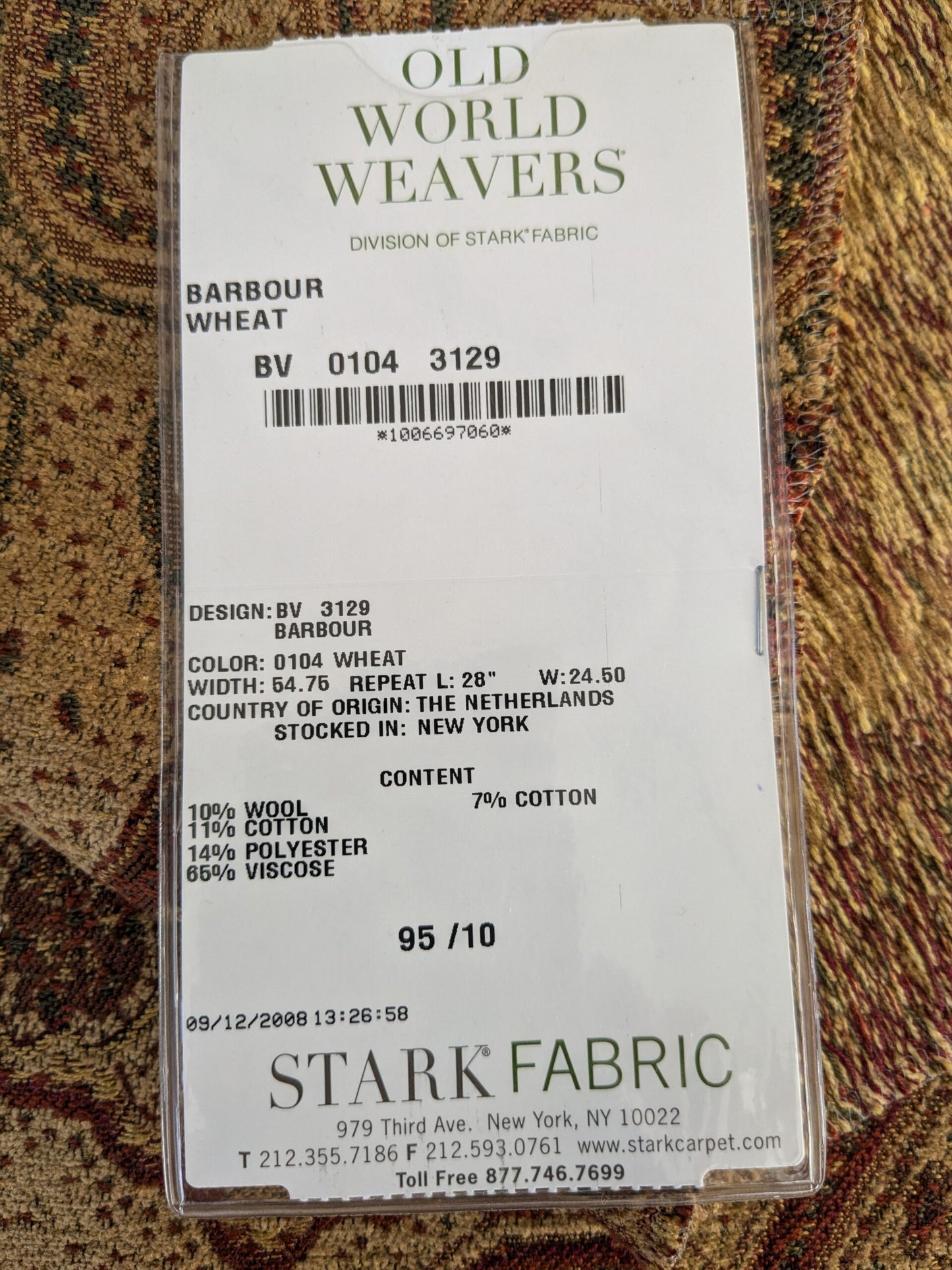 40 EV47 Square Scalamandre Old World Weavers Barbour Wheat Brown Gold Art Deco Contemporary 27"x27"