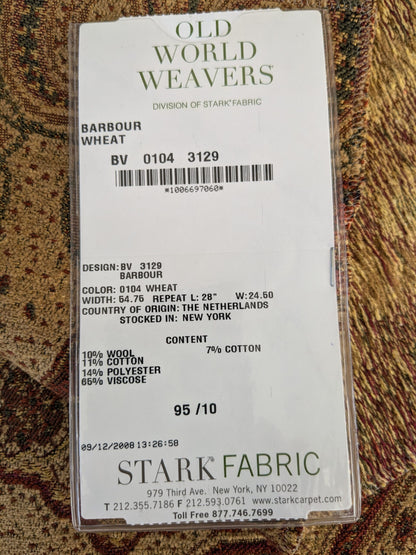 40 EV47 Square Scalamandre Old World Weavers Barbour Wheat Brown Gold Art Deco Contemporary 27"x27"