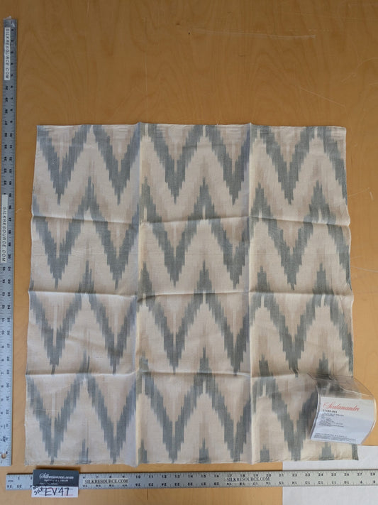 46 EV47 Square Scalamandre Adras Ikat Weave Mineral Gray Beige Cotton Chevron Herringbone MSRP USD150/y