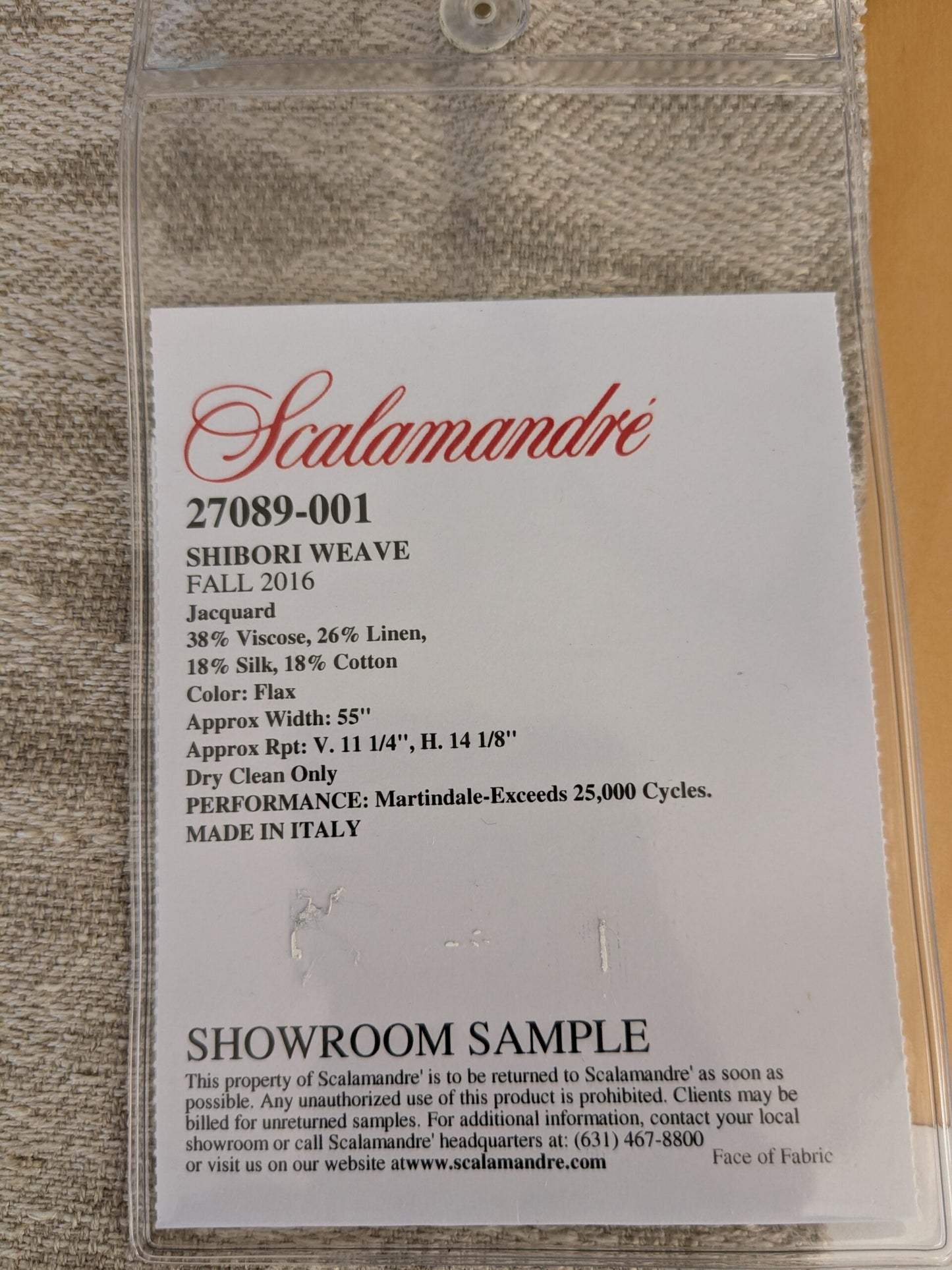 47 EV47 Square Scalamandre Shibori Weave Flax Texture Jacquard/Woven MSRP USD 246/y