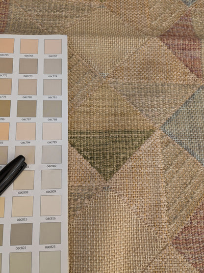 49 EV47 Square Scalamandre Old World Weavers Calabash Pastel Beige Green Blue Red Diamond Ogee