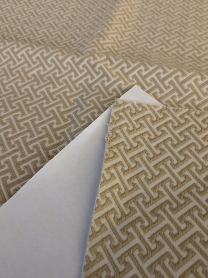 51 EV47 Square Scalamandre Mandarin Weave Sand Cream Beige Geometric Fretwork Small Scale MSRP USD206/y 25"x27"