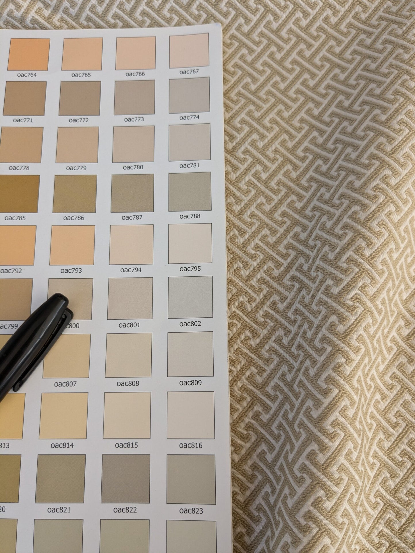 51 EV47 Square Scalamandre Mandarin Weave Sand Cream Beige Geometric Fretwork Small Scale MSRP USD206/y 25"x27"