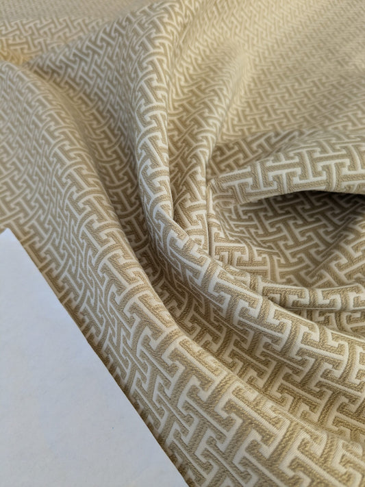 51 EV47 Square Scalamandre Mandarin Weave Sand Cream Beige Geometric Fretwork Small Scale MSRP USD206/y 25"x27"